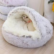 Lit rond en peluche pour chat